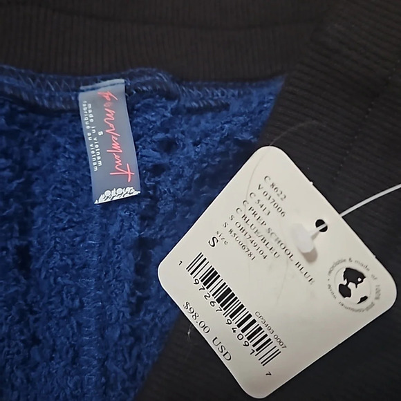 FP movement free people Cuddle Up Fleece Tie Waist joggerBlue/black. Size Sm NWT - Picture 7 of 8